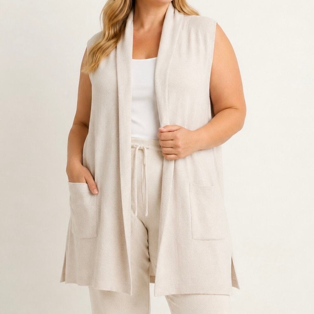 BAREFOOT DREAMS | CozyChic Ultra Lite Shawl Vest Sand Dune Ivory Beige | 1X